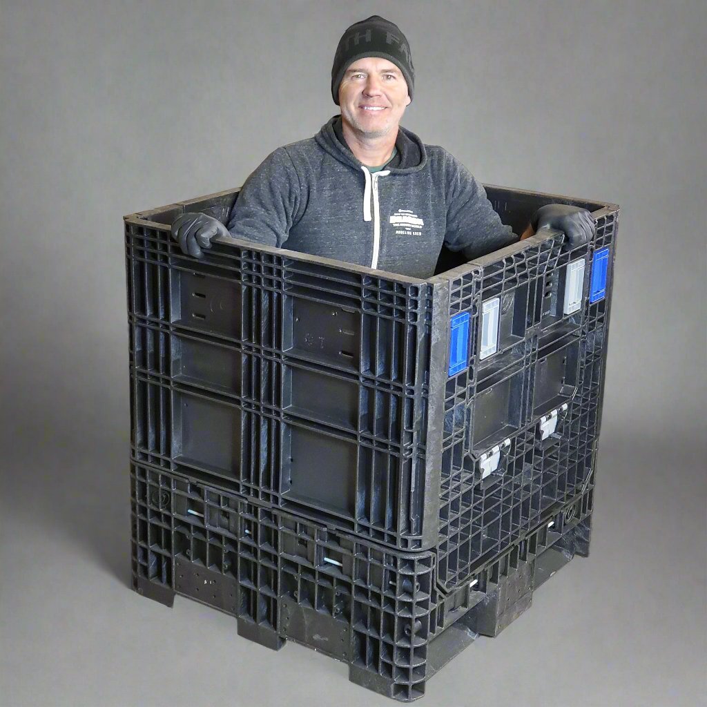 ZA@ ORBIS Collapsible BulkPak Plastic Bulk Container Folding Pallet Crate 30"x32"x34"H Black