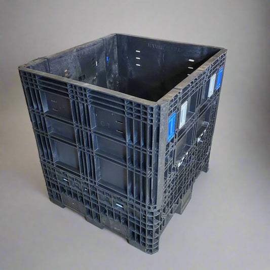 ZA@ ORBIS Collapsible BulkPak Plastic Bulk Container Folding Pallet Crate 30"x32"x34"H Black