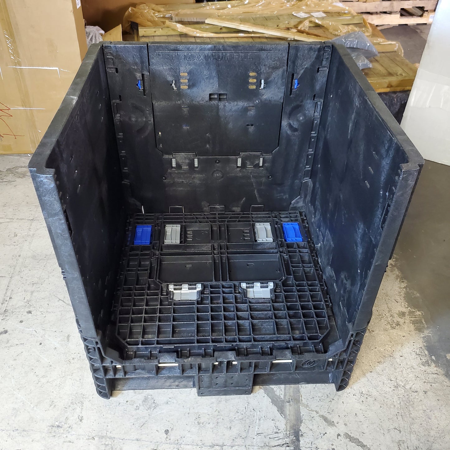 ZA@ ORBIS Collapsible BulkPak Plastic Bulk Container Folding Pallet Crate 30"x32"x34"H Black