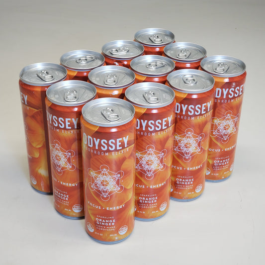 ZA@ ODYSSEY 12-PACK Mushroom Elixir Sparkling Drink Focus + Energy Orange Ginger 12 fl oz BB 03/25 (New Other) E