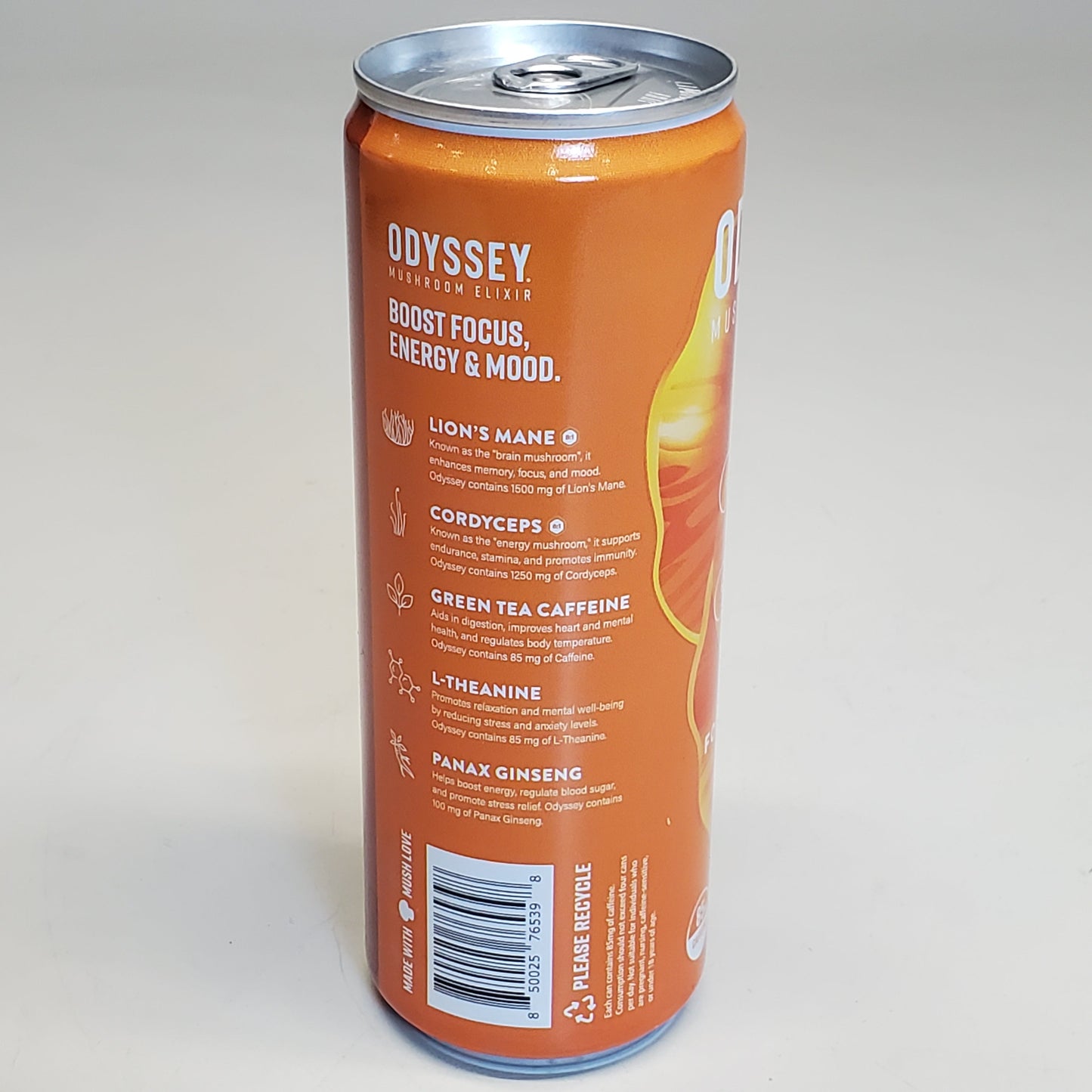 ZA@ ODYSSEY 12-PACK Mushroom Elixir Sparkling Drink Focus + Energy Orange Ginger 12 fl oz BB 03/25 (New Other) H