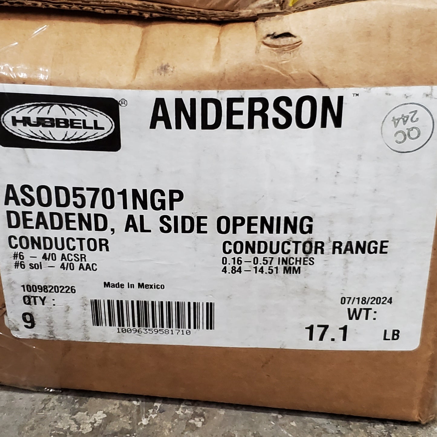 HUBBELL Anderson Spring Loaded Straight Line Deadend Side Opening AL ASOD5701NGP