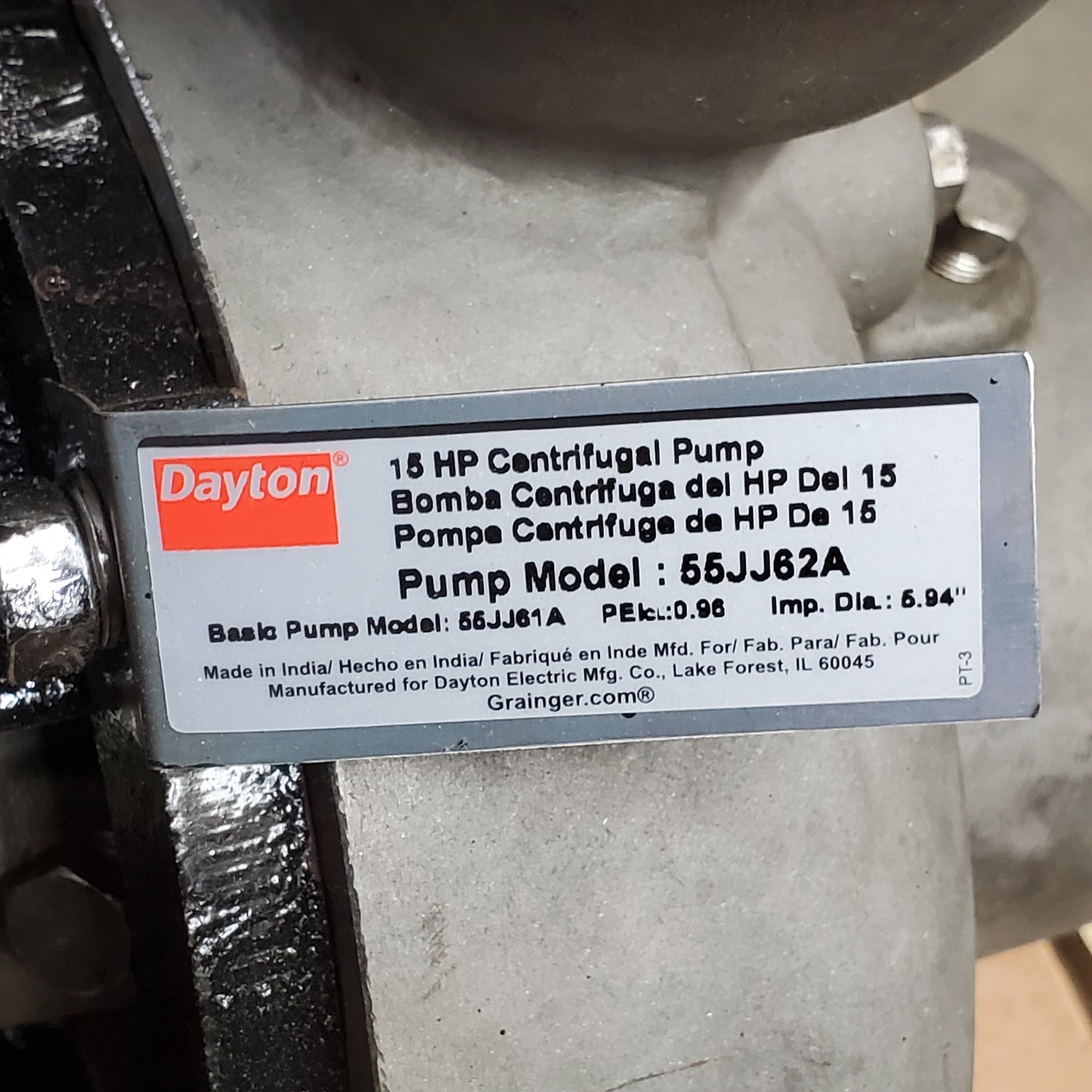 DAYTON 15 HP Centrifugal Pump 230/460V AC 150' Max Head, 3" Intake 2.5" Disch LTEK23TDE