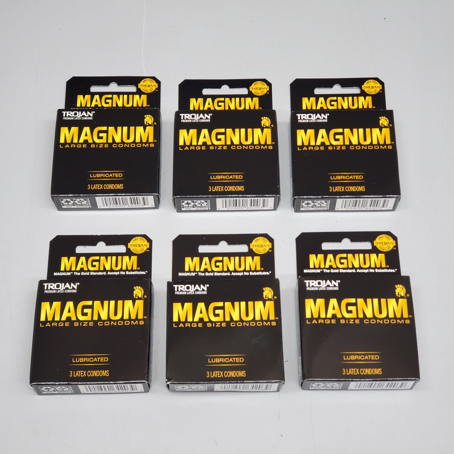 TROJAN (6 Boxes of 3, 18 Total) Magnum Lubricated Large Size Latex Condoms BB 02/29