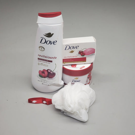 ZA@ DOVE Cherry Cheer Holiday Women's Gift Set Body Wash, Body Scrub, Beauty Bar & Loofa (Damaged) D