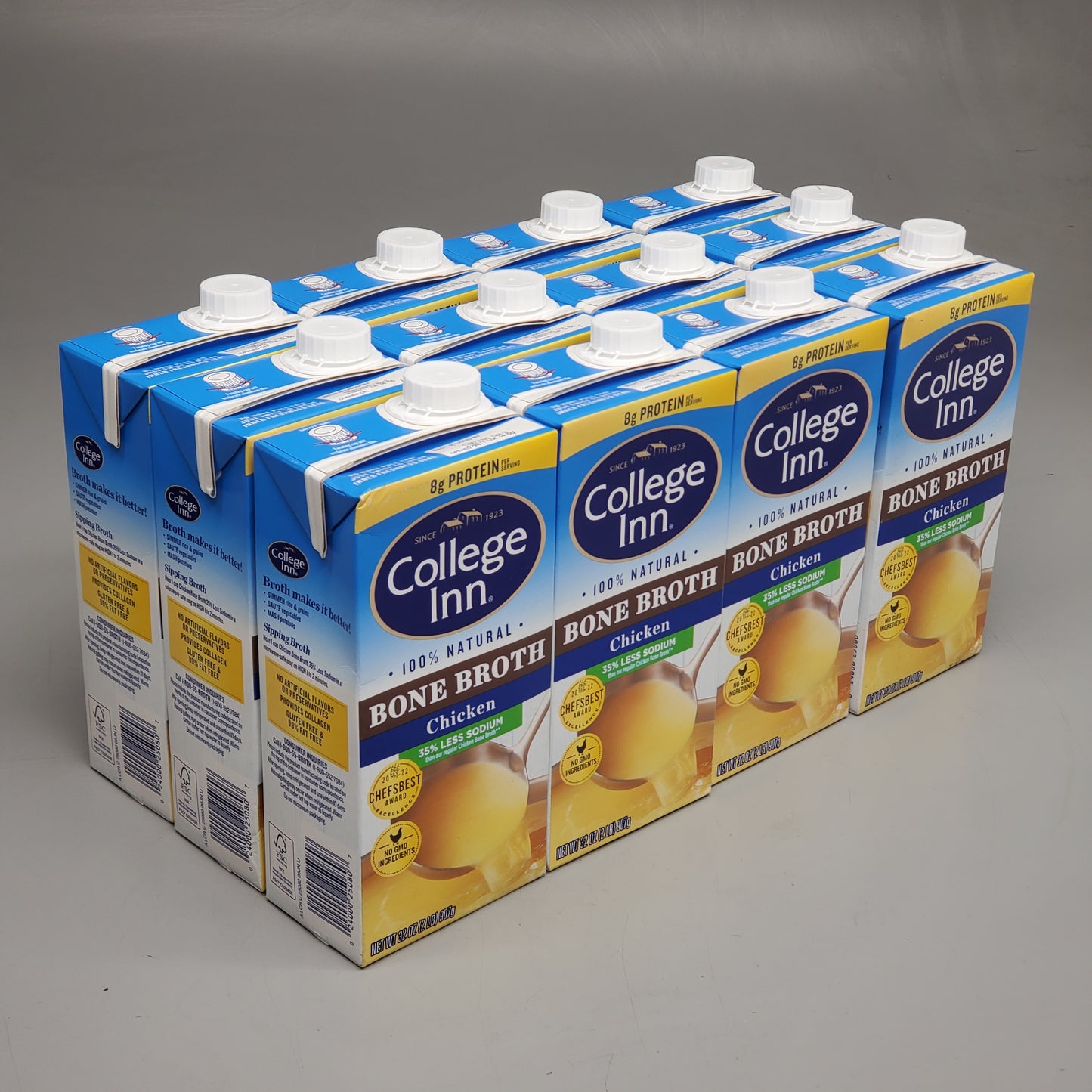 COLLEGE INN (12 Pack) Chicken Bone Broth Reduced Sodium 32 OZ 25080 BB: 12/25