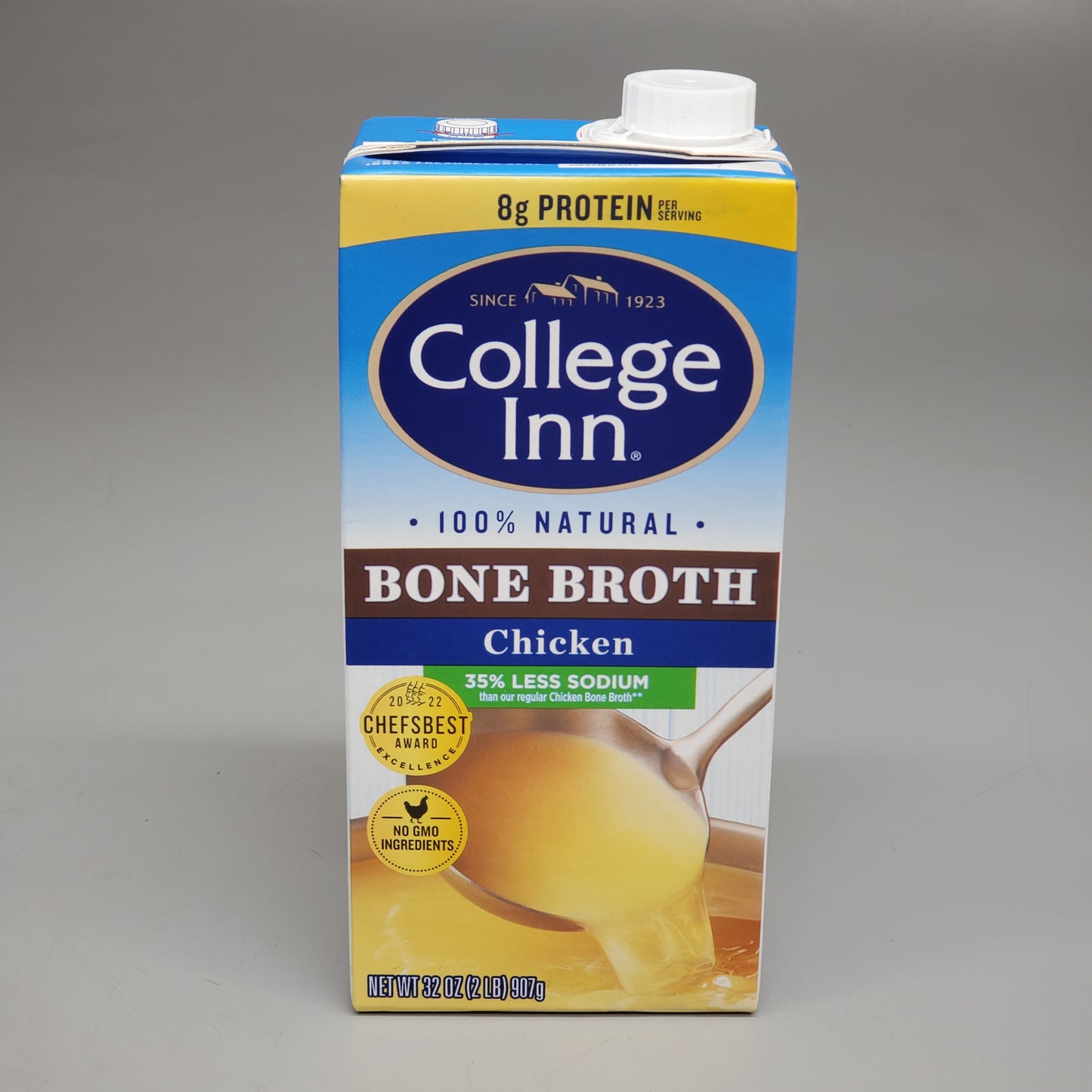 COLLEGE INN (12 Pack) Chicken Bone Broth Reduced Sodium 32 OZ 25080 BB: 12/25