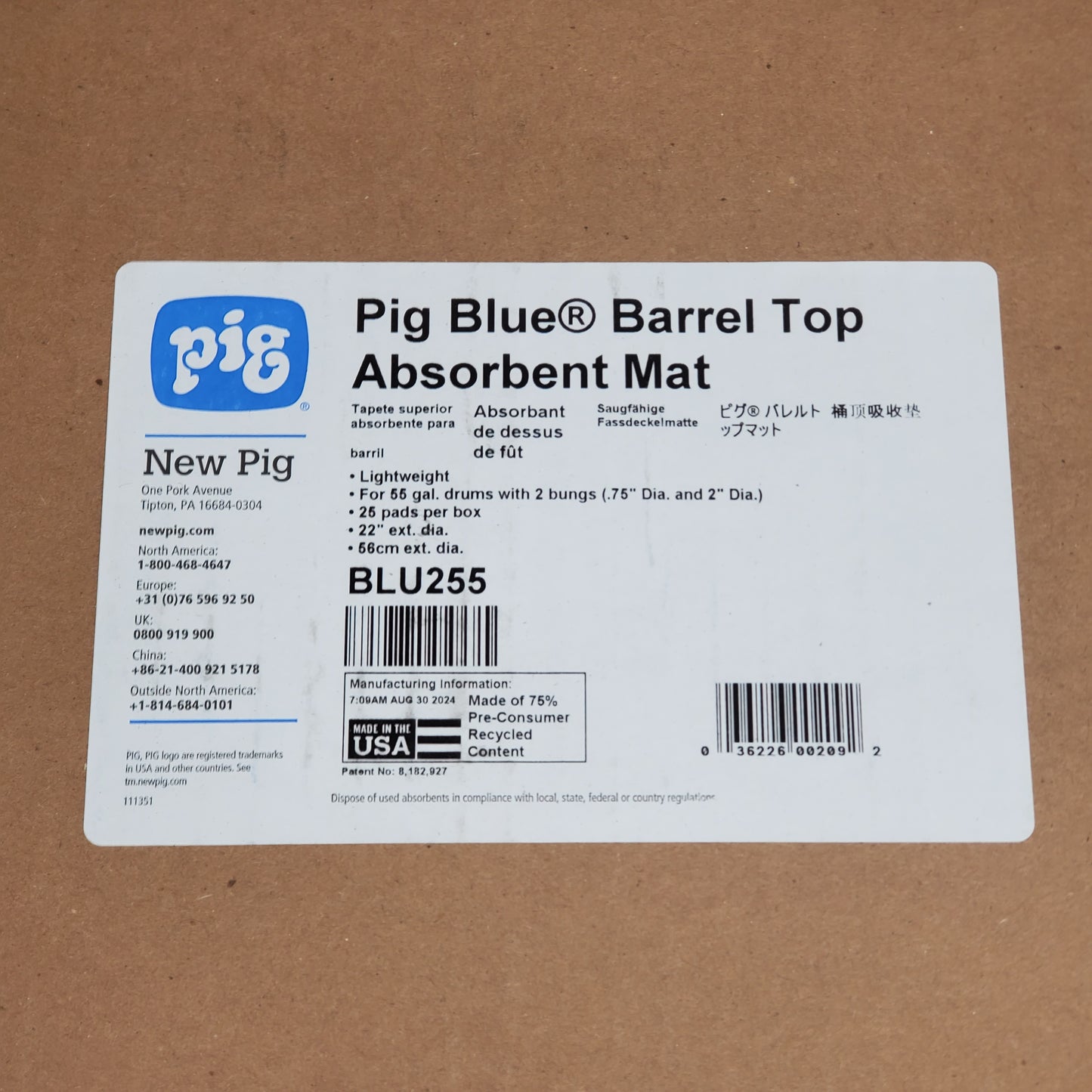 PIG Blue Barrel Top Absorbent Mats 25 Pack 22" Dia. BLU255