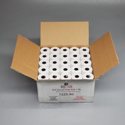 MAX-PRIME (50 Rolls) POS Thermal Printer Rolls 1-Ply 2.25"x80' 7225-80