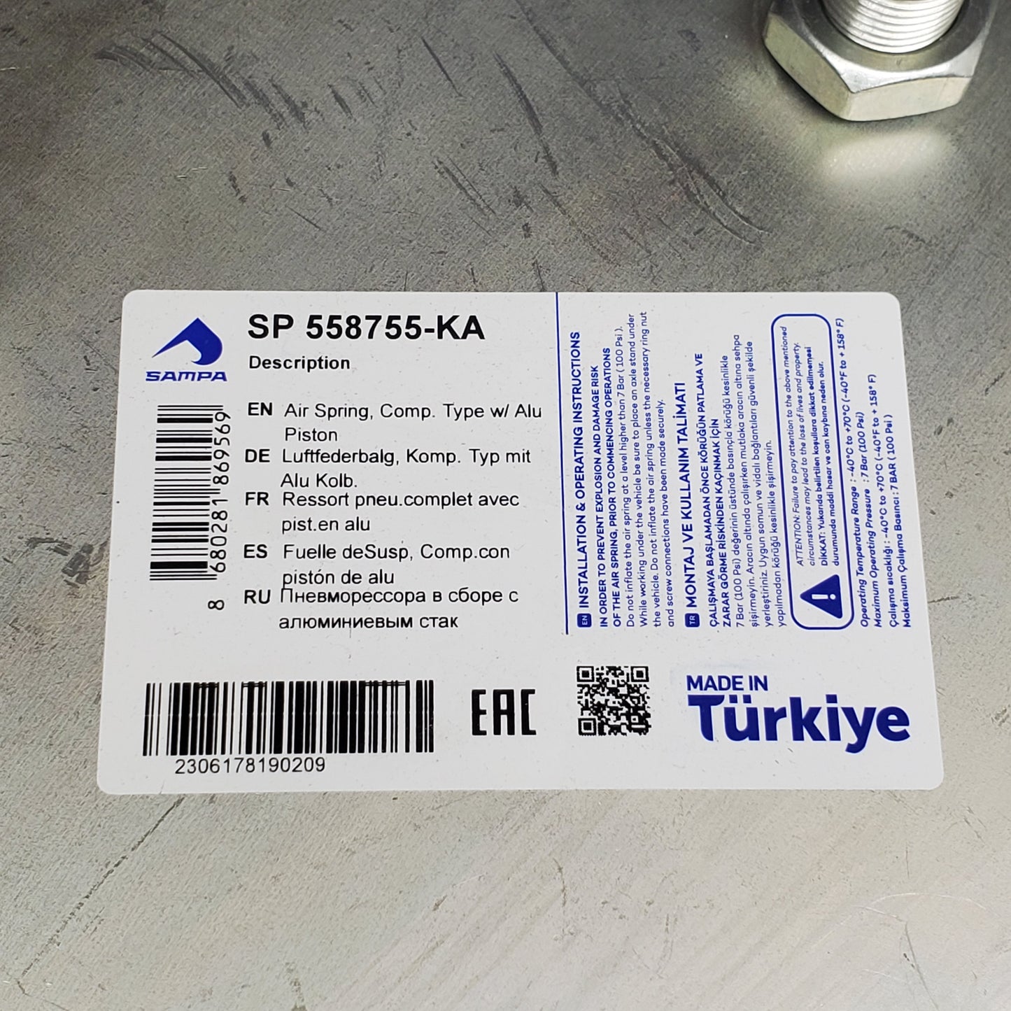 SAMPA Air Spring Aluminum Piston for Hendrickson SP 558755-KA