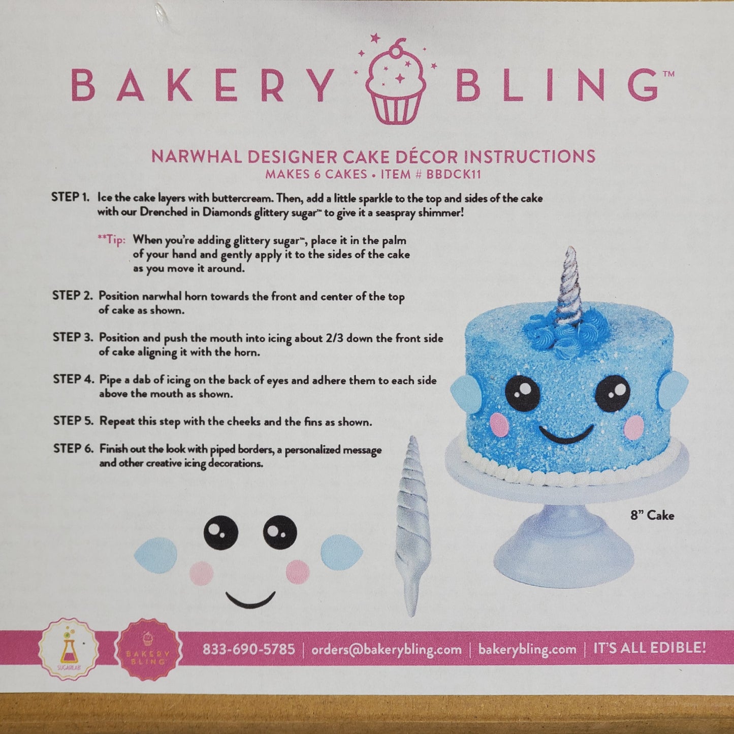 BAKERY BLING (6 Sets) Narwhal Designer Cake Decor BBDCK11-BULK BB 03/26