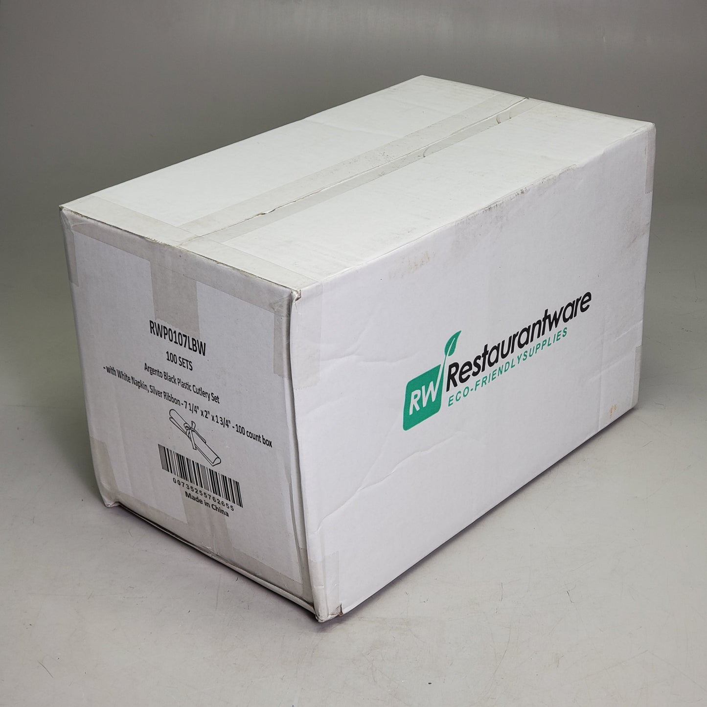 RESTAURANTWARE (100 Sets) Argento Black Plastic Cutlery Sets W/ Napkin 7.25" RWP0107LBW