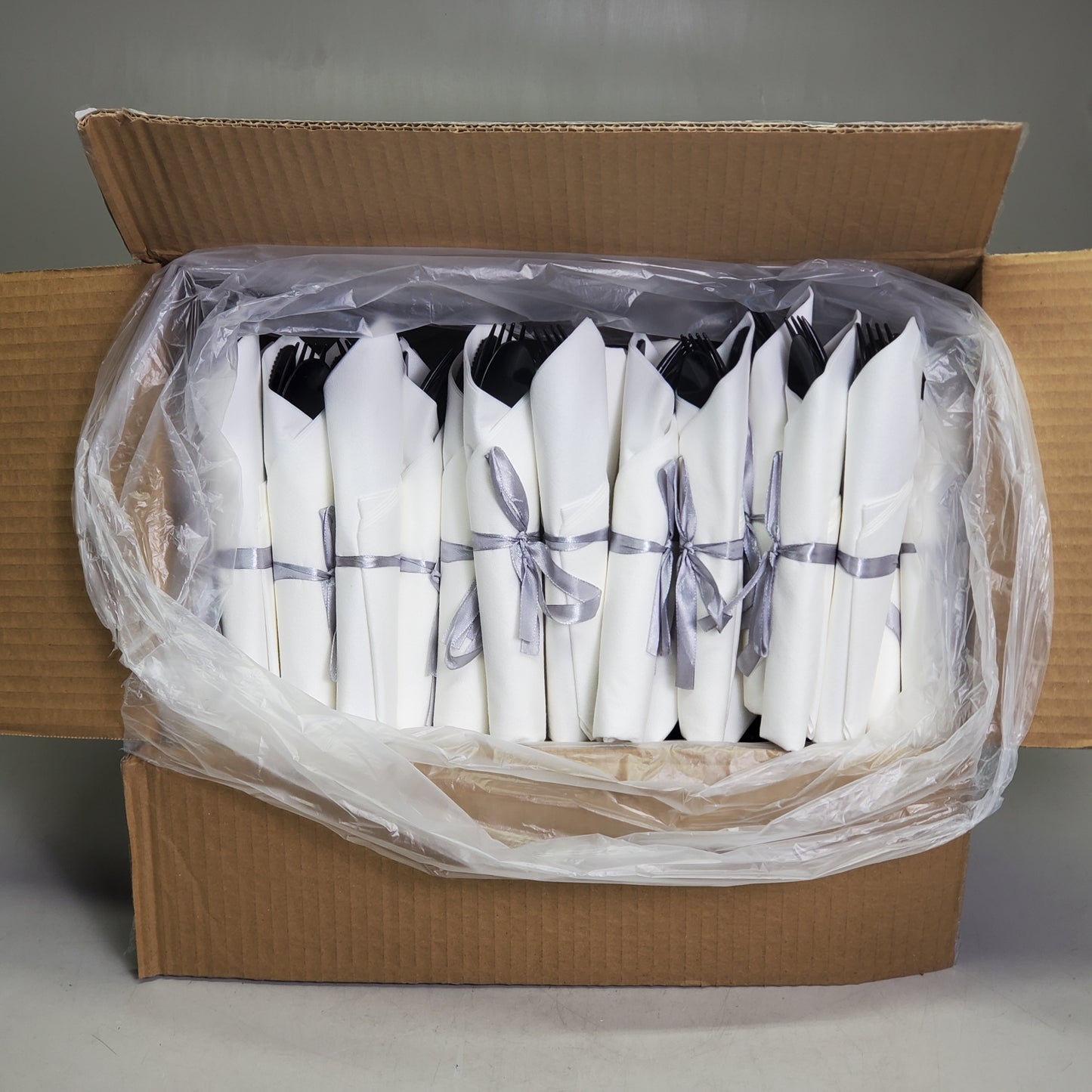 RESTAURANTWARE (100 Sets) Argento Black Plastic Cutlery Sets W/ Napkin 7.25" RWP0107LBW