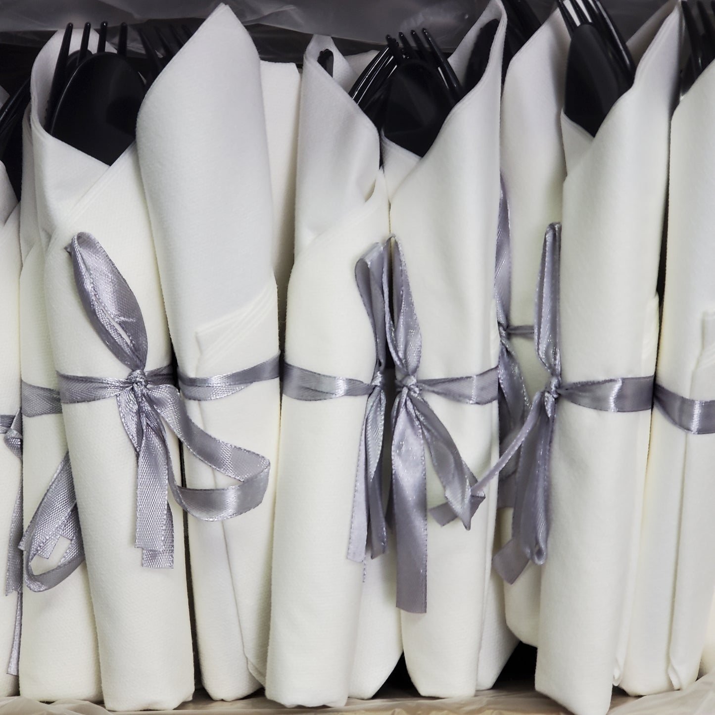 RESTAURANTWARE (100 Sets) Argento Black Plastic Cutlery Sets W/ Napkin 7.25" RWP0107LBW