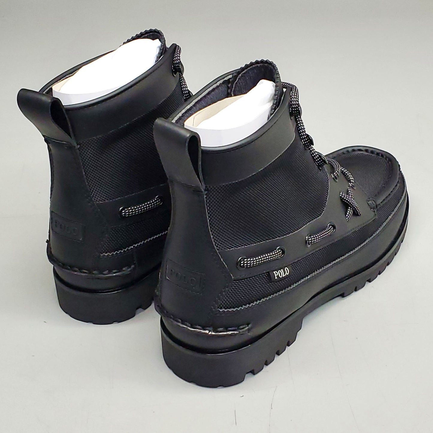 ZA@ POLO RALPH LAUREN Ranger Mid Boot Leather Ballistic Nylon Men's SZ 9 D Black MID-BO-TAL C