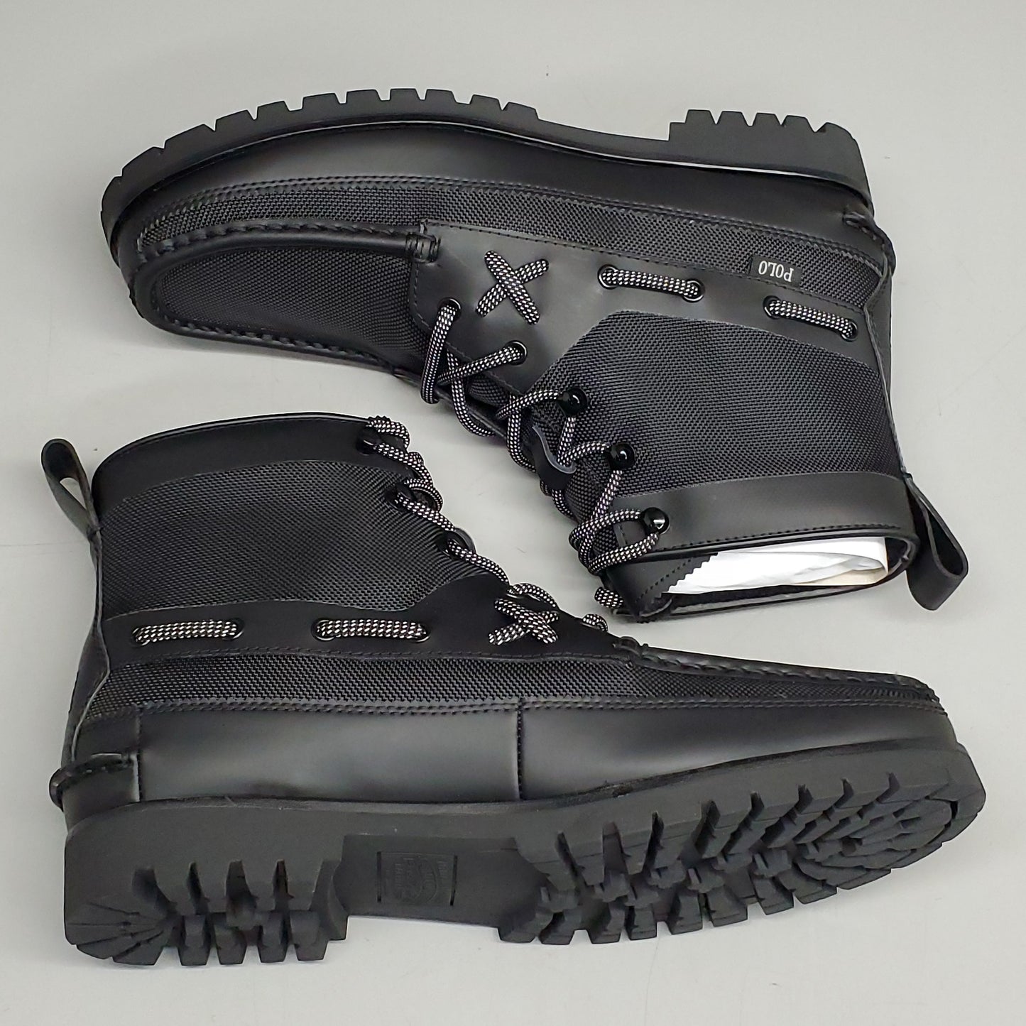 ZA@ POLO RALPH LAUREN Ranger Mid Boot Leather Ballistic Nylon Men's SZ 9 D Black MID-BO-TAL C