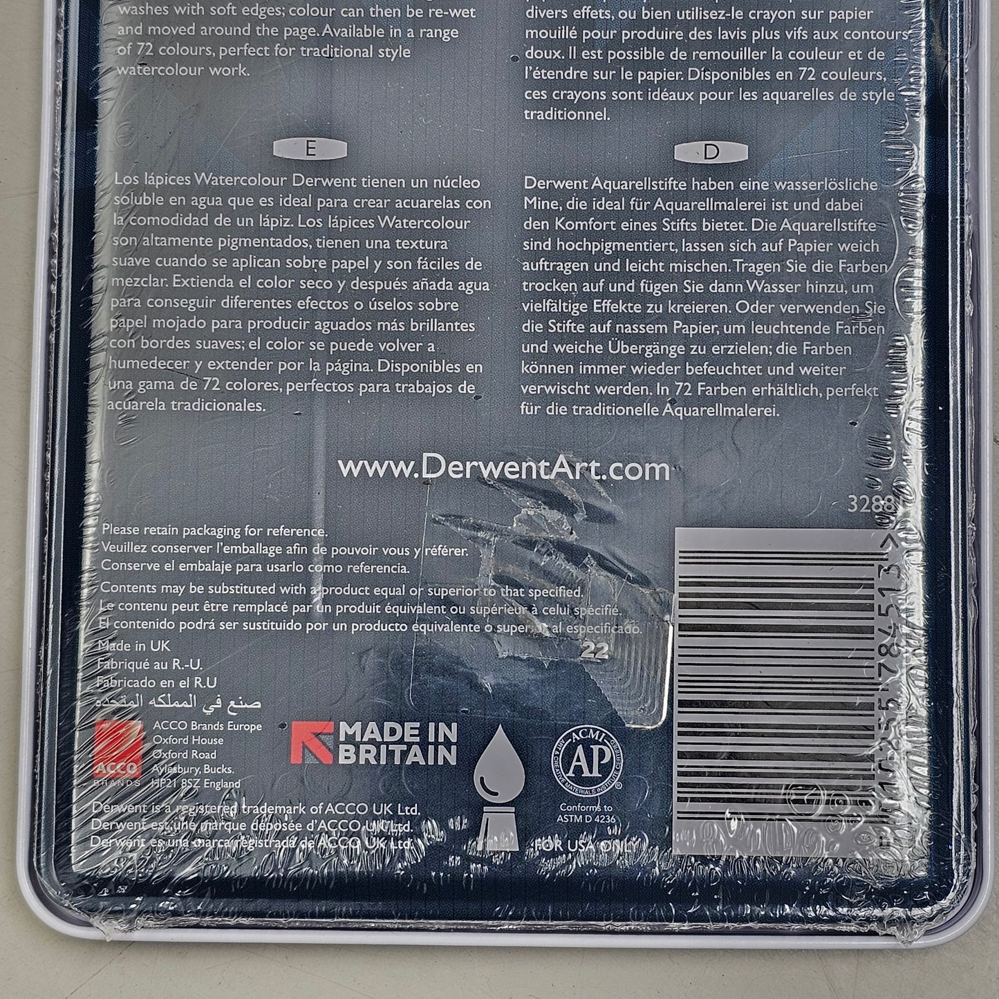 DERWENT (12 PACK) Watercolour Pencils Metal Tin Water Soluble Color Layer 3288I