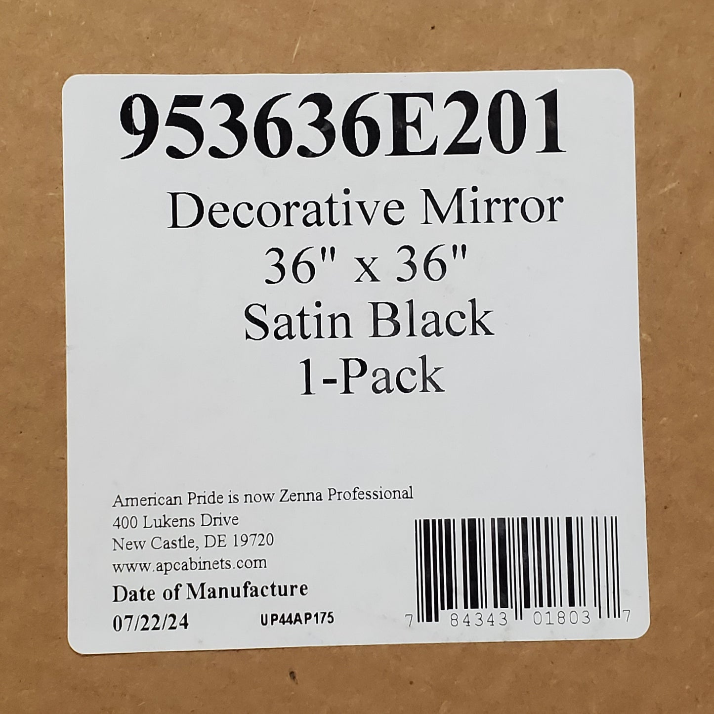 ZA@ ZENNA PROFESSIONAL Decorative Framed Mirror 36" x 36" Satin Black 953636E201 (New Other)