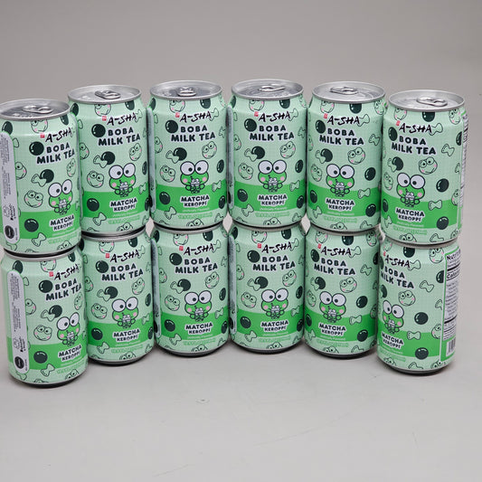 A-SHA (12 PACK) Keroppi Matcha Boba Milk Tea Beverage 10.5oz BB 01/26