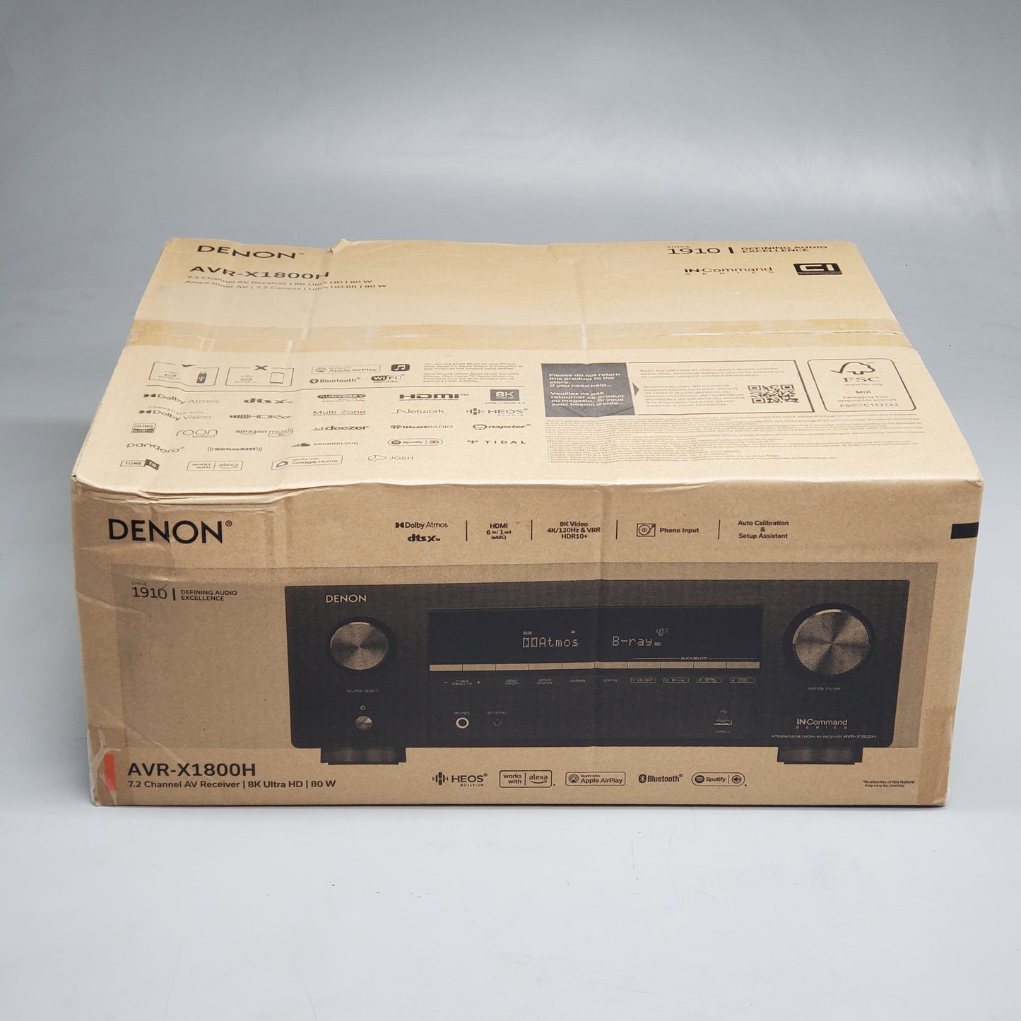 DENON 7.2 Channel AV Receiver 80W Channel Wireless Streaming Home System AVR-X1800H