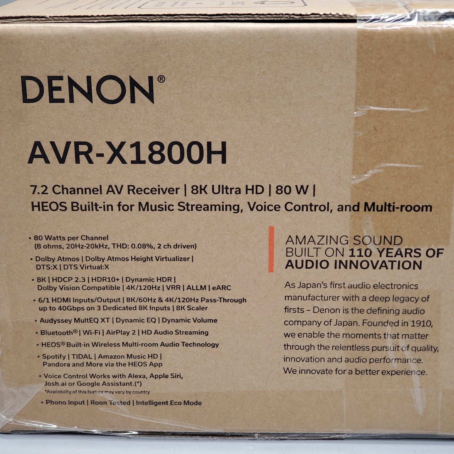 DENON 7.2 Channel AV Receiver 80W Channel Wireless Streaming Home System AVR-X1800H