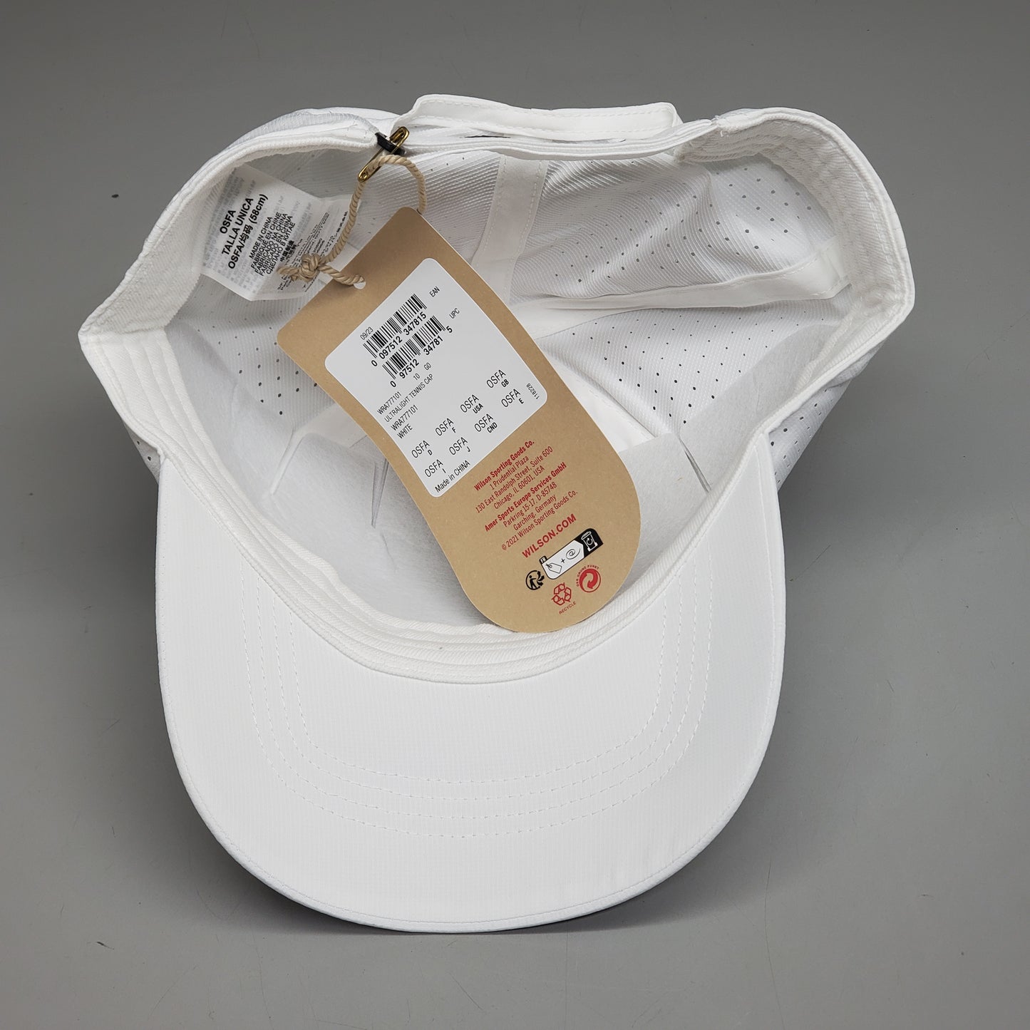 WILSON Logo Tennis Cap Adjustable Fit Ultralight Men's White WRA777101