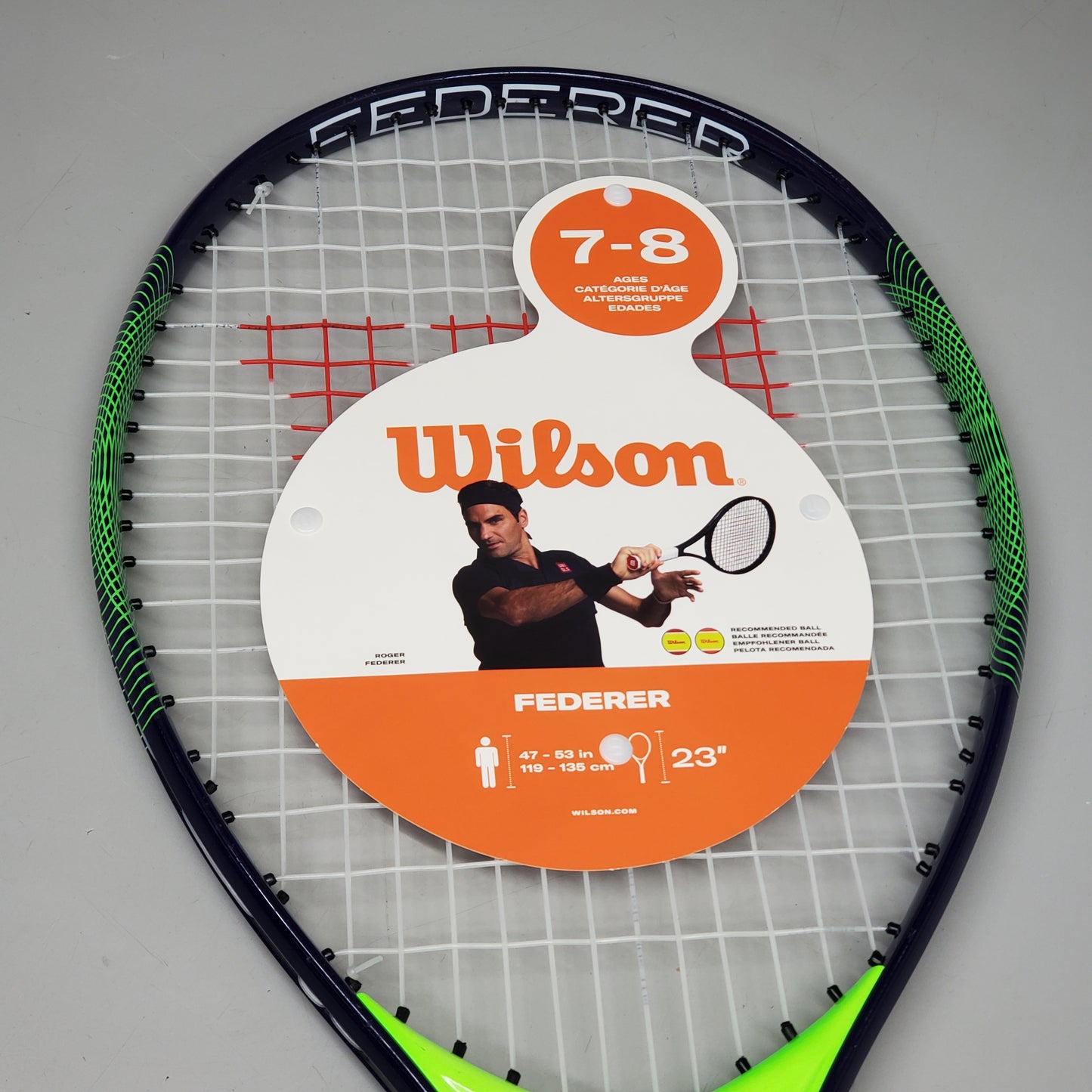 WILSON Federer Junior Tennis Racquet Ages 7-8 23" Grip 3-5/8" Green/Blue WR029320U