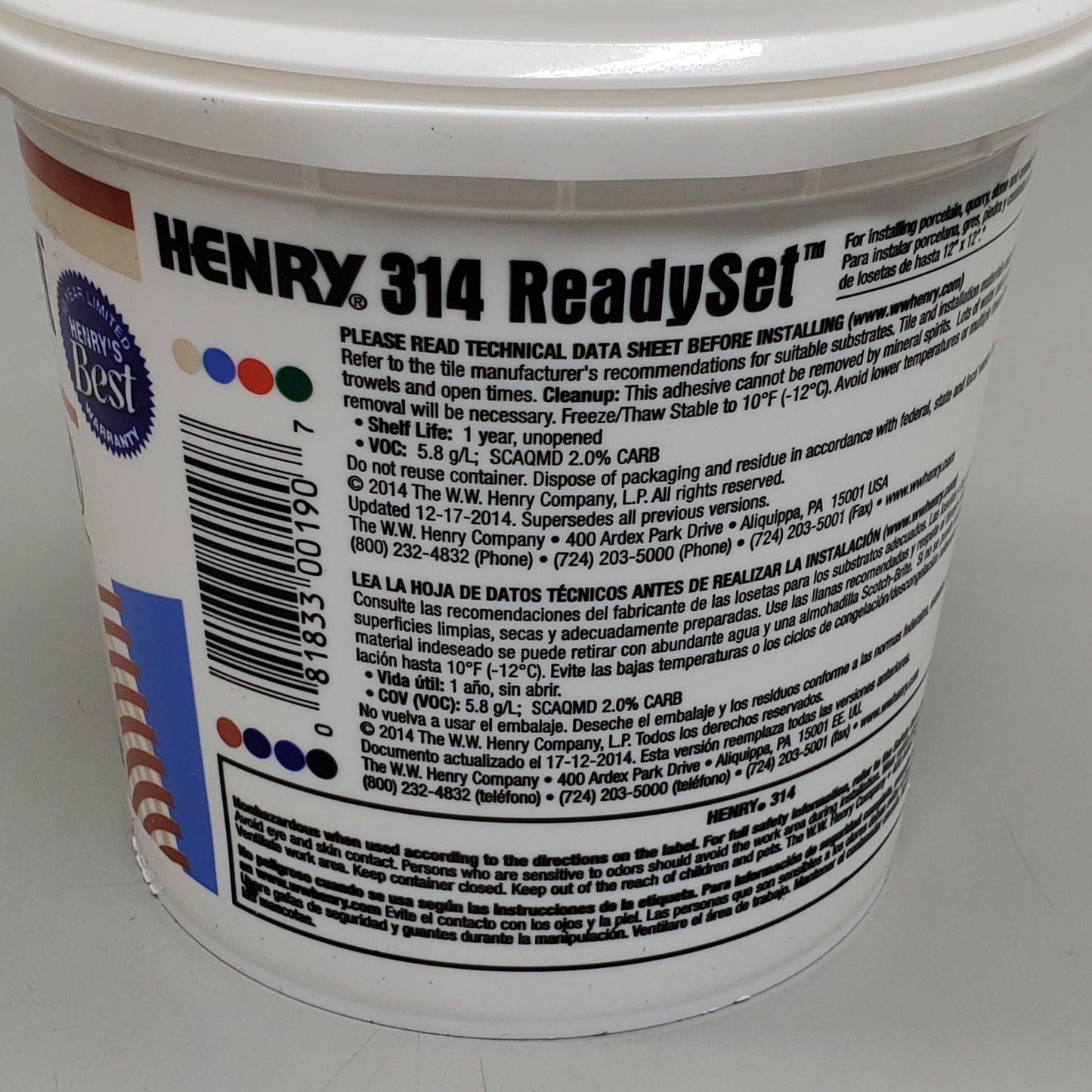ZA@ HENRY (12 Pack) ReadySet Premixed Mastic Ceramic Tile Adhesive 1 Quart 314 D