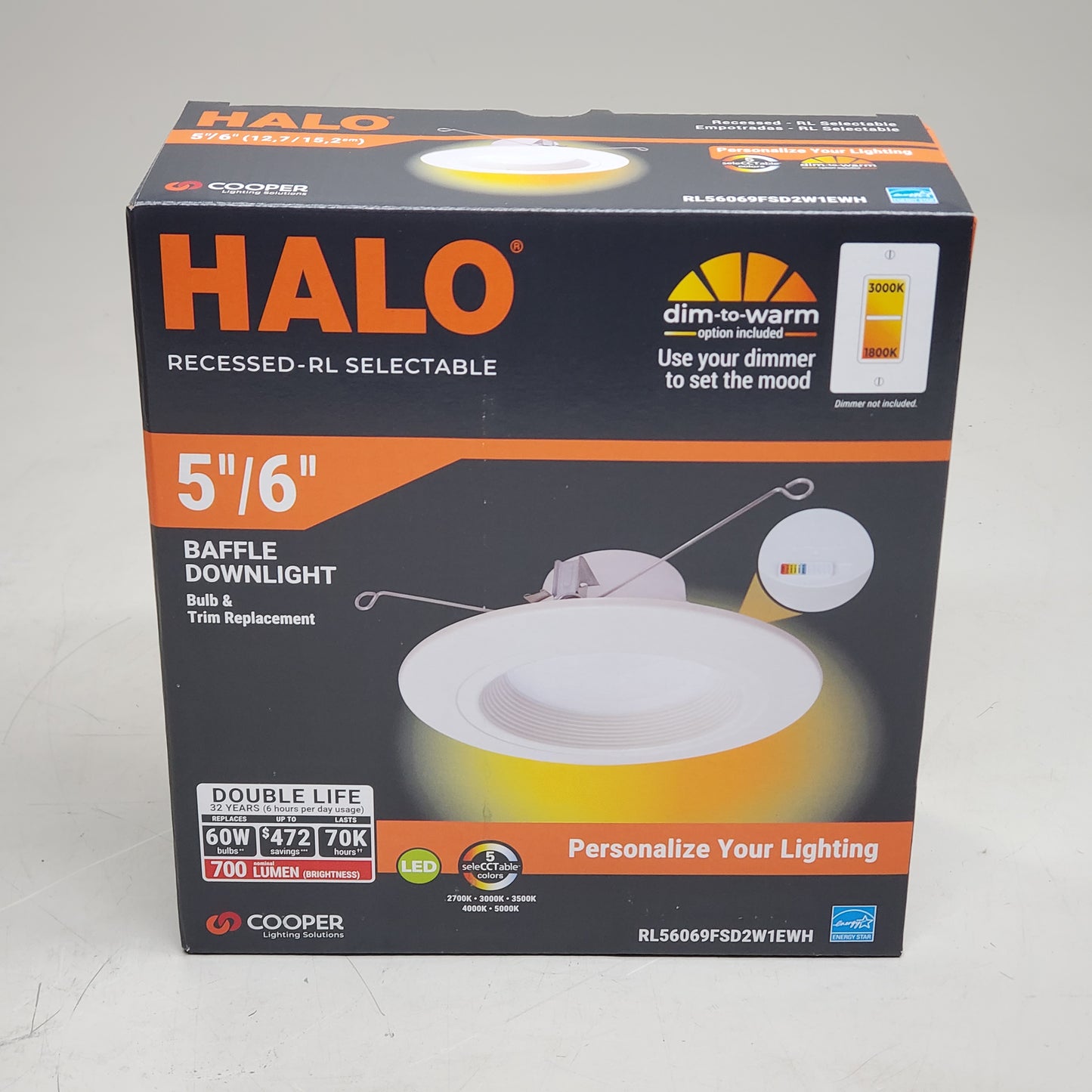 HALO Recessed-RL Baffle Downlight Bulb & Trim Replacement 5"/6" 700 Lumen White rl56069fsd2w1ewh