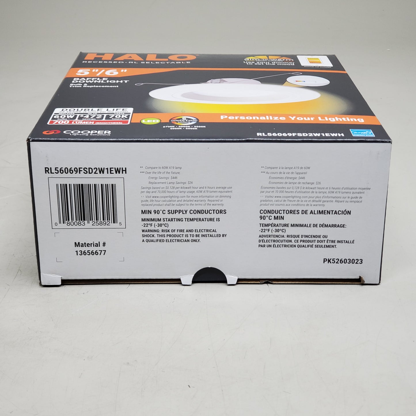 HALO Recessed-RL Baffle Downlight Bulb & Trim Replacement 5"/6" 700 Lumen White rl56069fsd2w1ewh