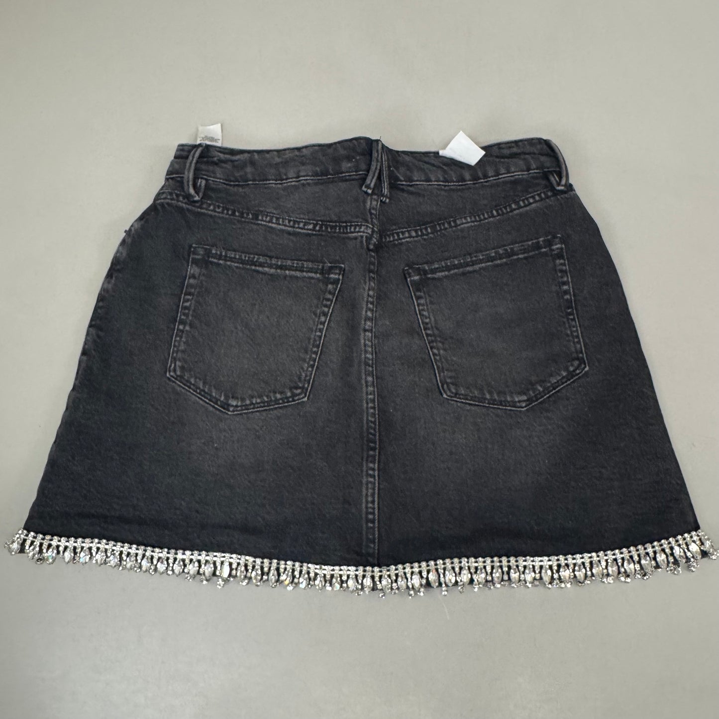 GOOD AMERICAN Denim Crystal Trim Skirt Women's Sz 10 Black376 GFD301