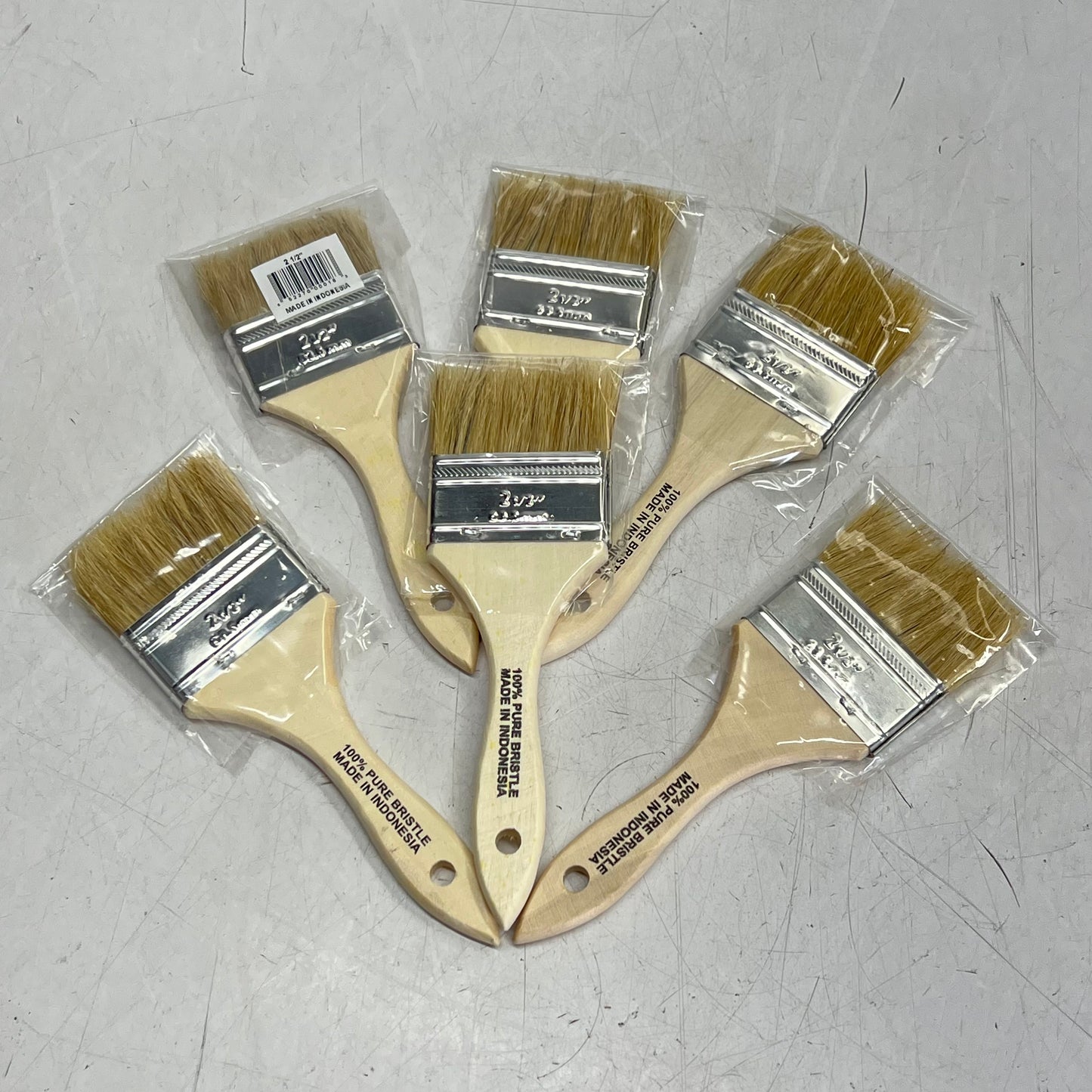 ZA@ DYNAMIC (6 PACK) White Bristle Chip Brush Wooden Handle 2-1/2" Tan 00018