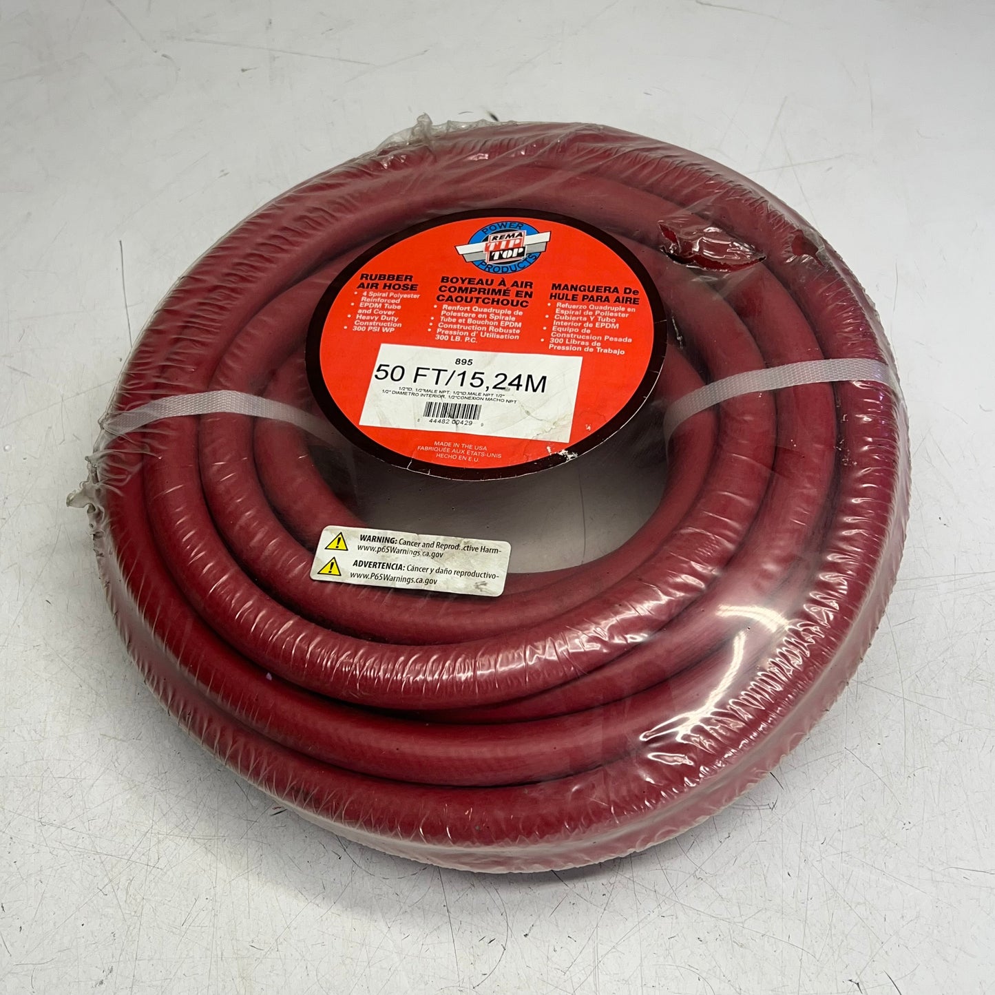 REMA TIP TOP Rubber Air Hose Made In Usa 300 PSI 1/2" Hose ID X 50' Red 895