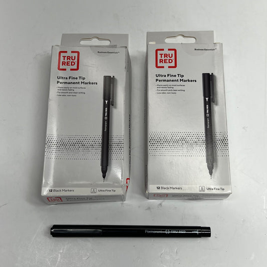 TRU RED (2 PACK, 12 EACH) Ultra Fine Tip Permanent Markers Black TR54534