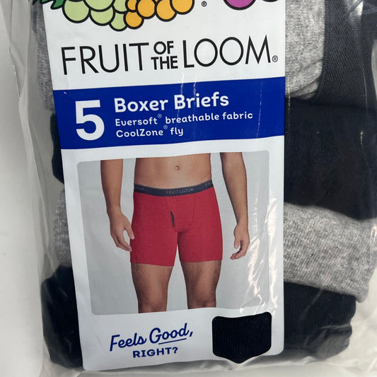 ZA@ FRUIT OF THE LOOM (5 PACK) Eversoft Breathable Fabric Boxer Breifs Men's Sz M Grey/Black 5BL76TG