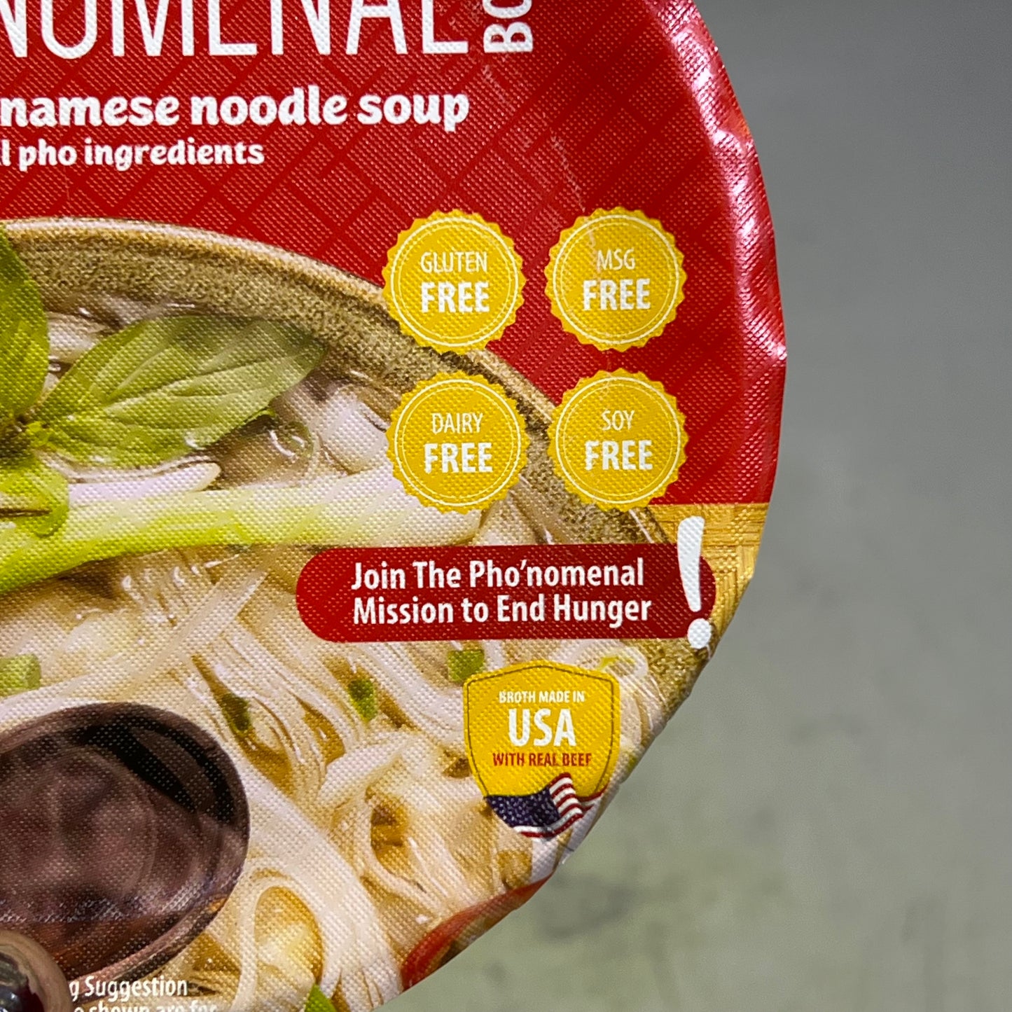 ZA@ PHO NOMENAL (9 PACK) Authentic Vietnamese Beef Noodle Soup Bowl 2.47 Oz BB 08/26 (D|istressed Packaging)