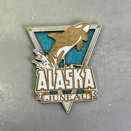 Z@ (2 PACK) Killer Whale Laser Cut Wood Magnet Souvenir JUNEAU, AK Made In USA