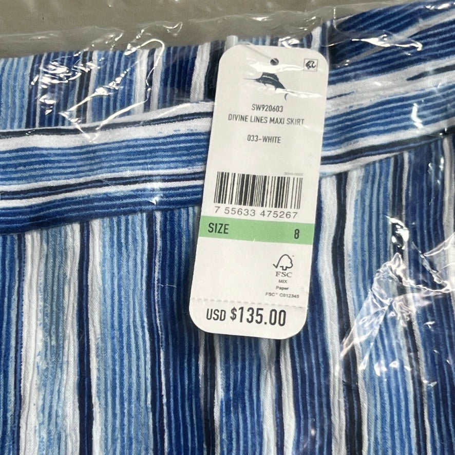 TOMMY BAHAMA Women's Divine Lines Maxi Skirt White Blue Boho Stripe Size 8 (New)