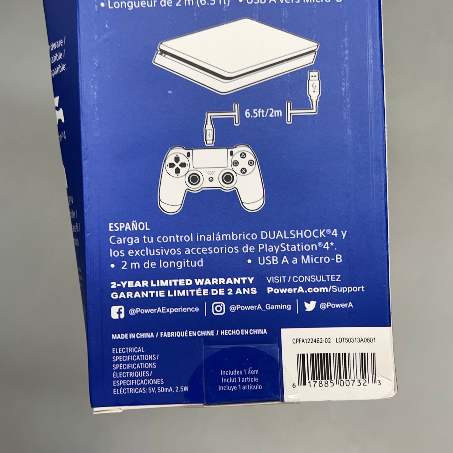 POWER A (2 PACK) USB 2.0 Charge Cable For PlayStation 4 6.5' Black CPFA122462-02