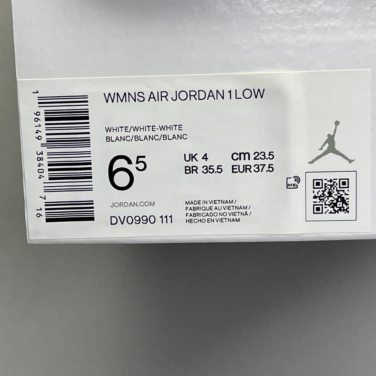 NIKE AIR JORDAN 1 Low Triple White Women's Sz 6.5 DV0990-111 (New in Box)