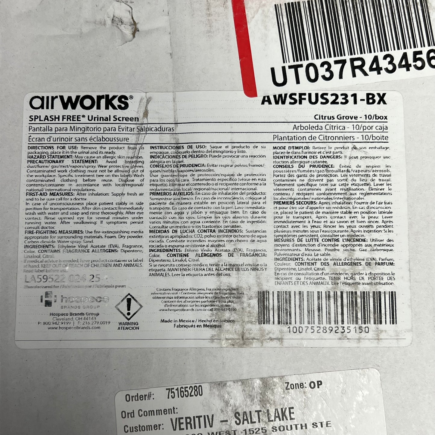 ZA@ AIRWORKS (10 PACK) Splash Free Urinal Screen Citrus Grove Scent Orange AWSFUS231-BX (As-Is)
