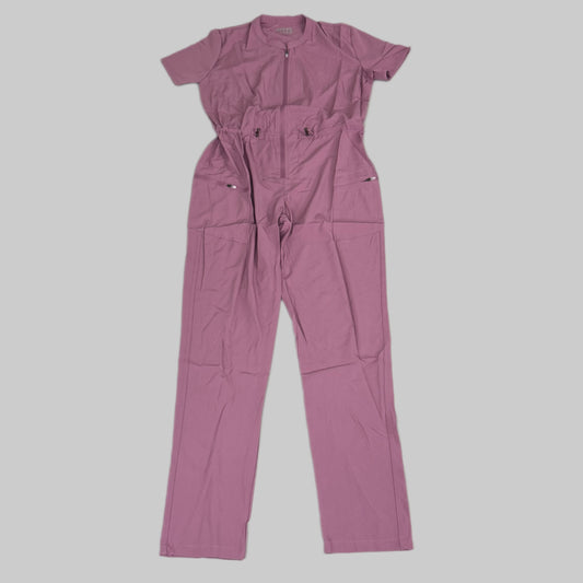 GREEN TOWN 4 Flex Scrubs Jumpsuit Cinch In Waist Women's Sz L Mauve GFX-023AST