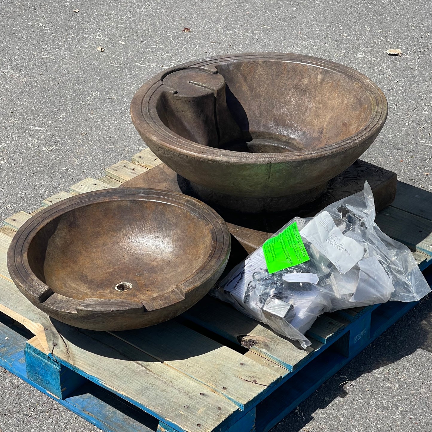 ZA@ Pallet of HENRI STONECASTERS Wave Fountain Stone Basin Parts (AS-IS)