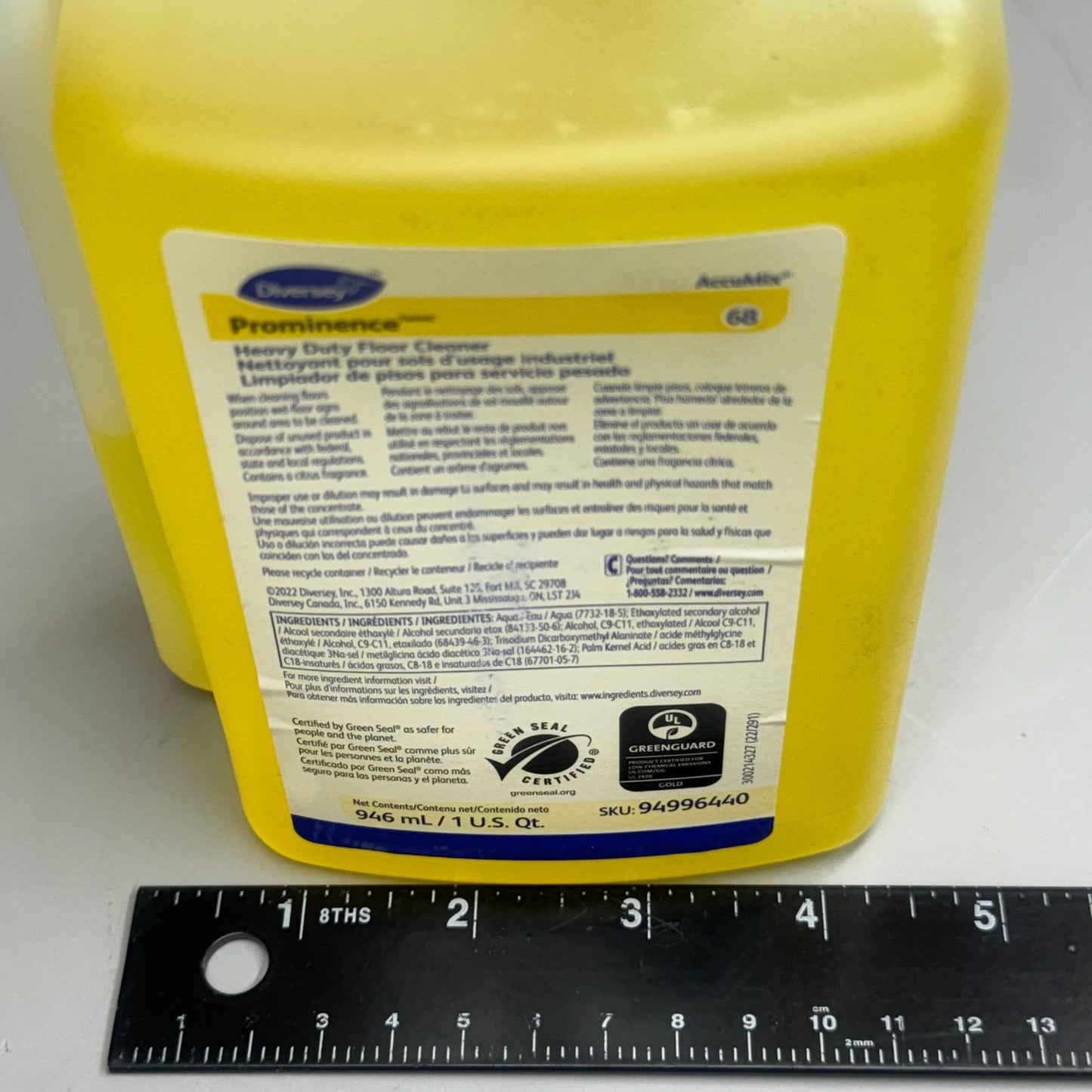 ZA@ DIVERSEY PROMINENCE 6PK Heavy Duty Floor Cleaner 946ml BB: 07/25 8 1/2”Hx4 1/2”Lx3”W Yellow C