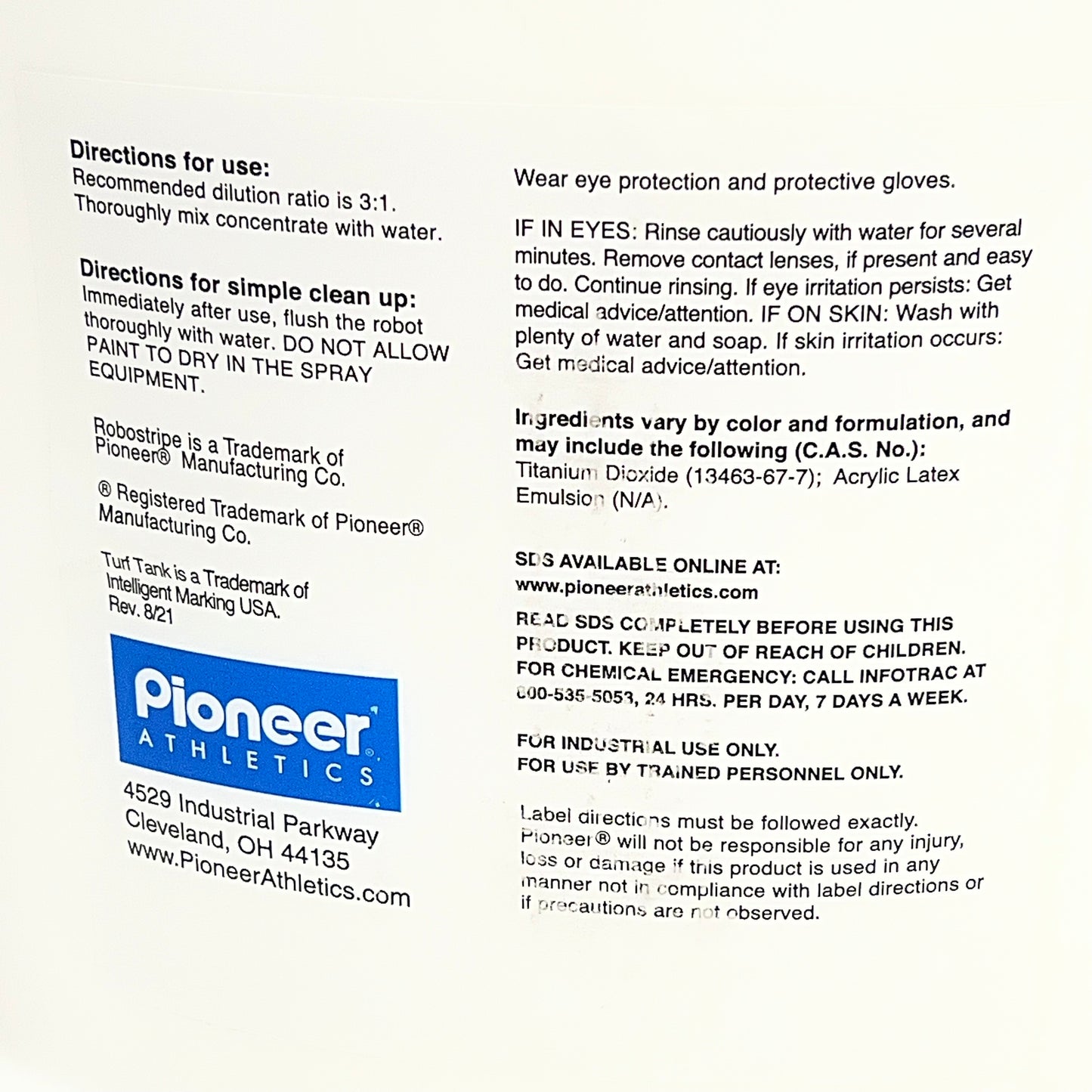 PIONEER ATHLETICS Robo Stripe Turf Tank Line Marking Robot Paint 2.5 Gal White
