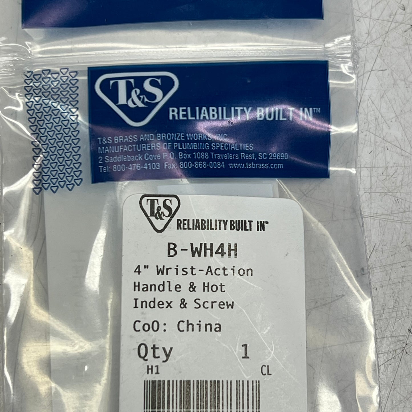 T & S Reliability Built In Wrist Action Handle & Hot Index W/ Hardware B-WH4H