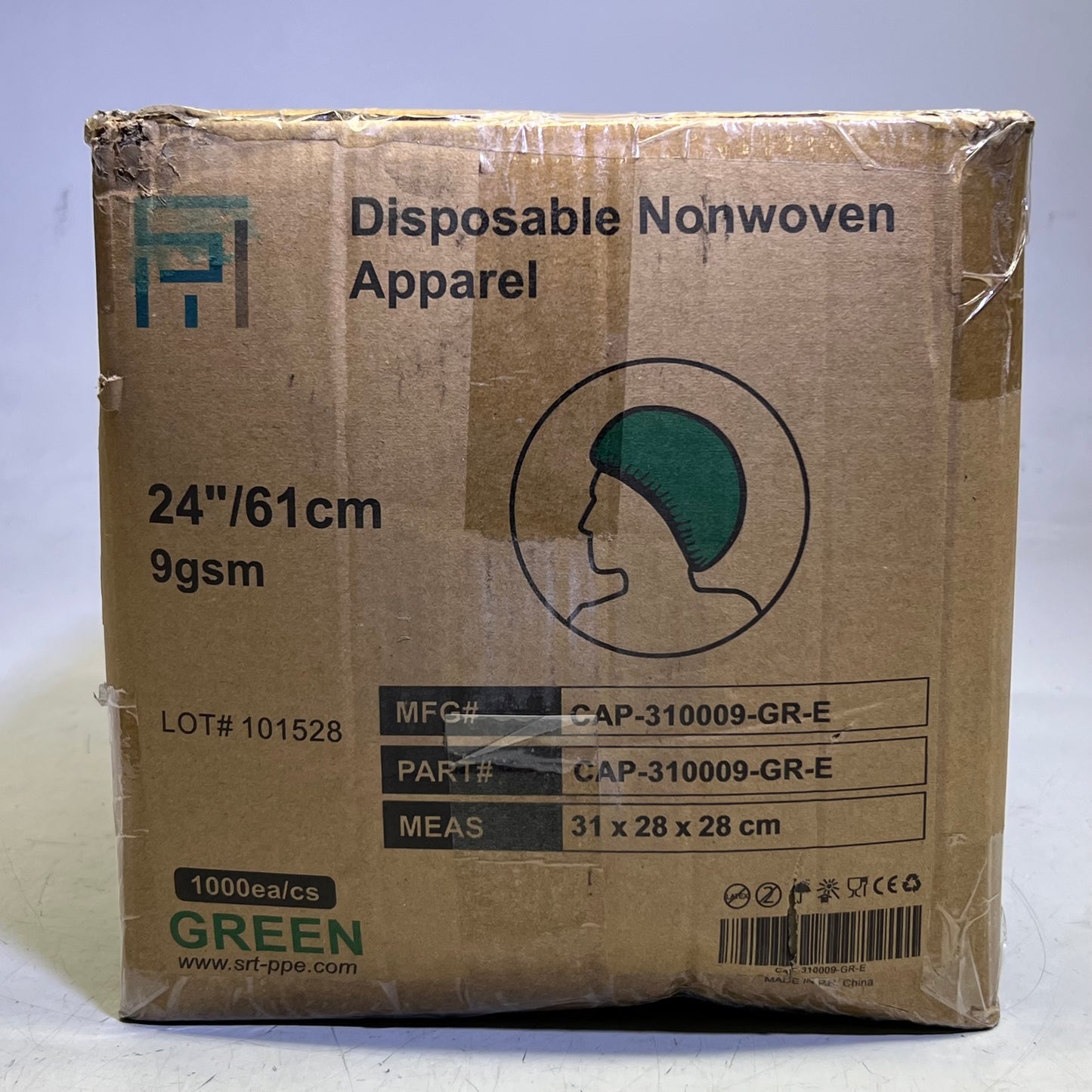 SRT (1000 Pcs) Polypropylene Bouffant Caps 24", Green CAP-310009-GR-E