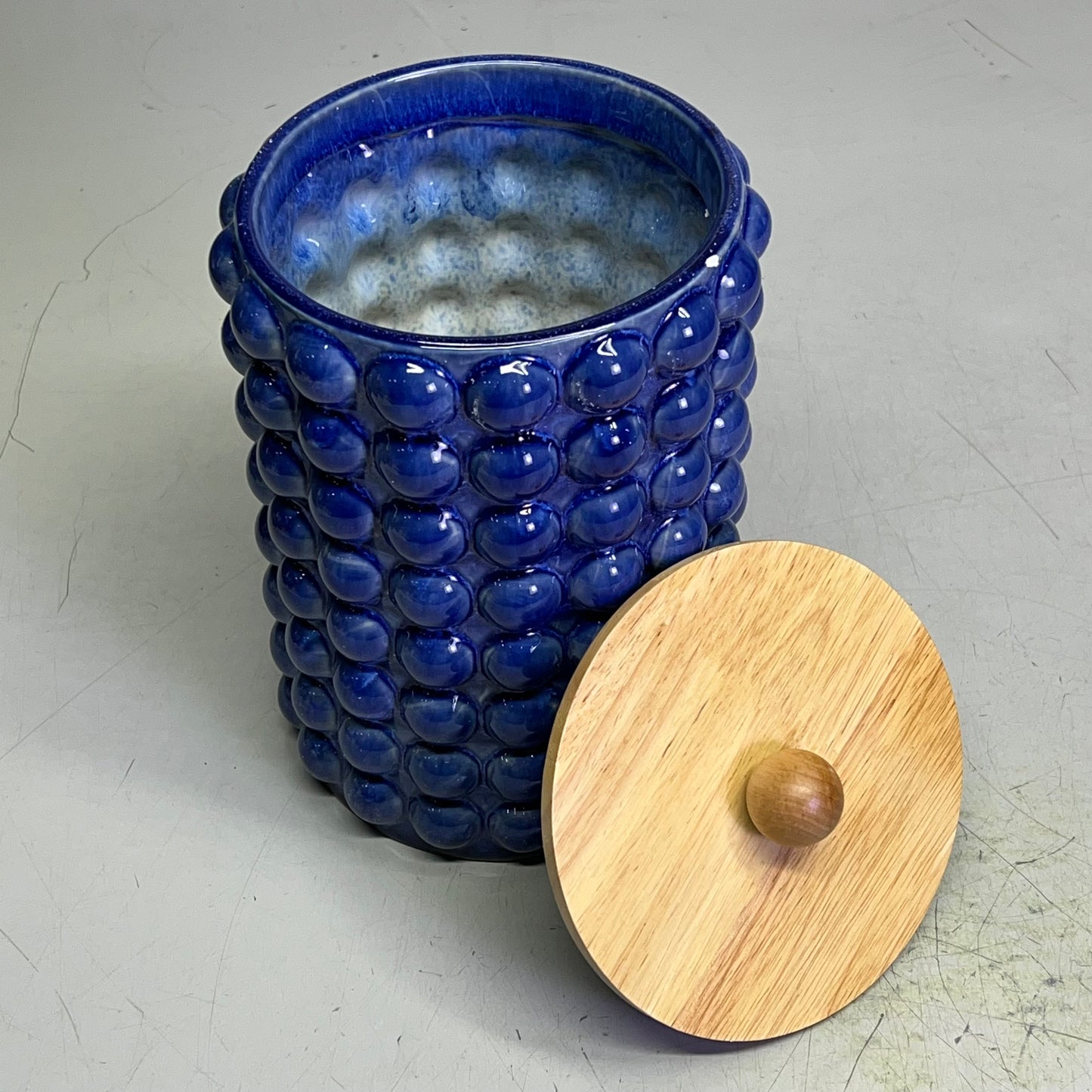 CREATIVE CO OP Large Stoneware Canister W/ Lid 10.5"H x 6.75"W Navy DG0650