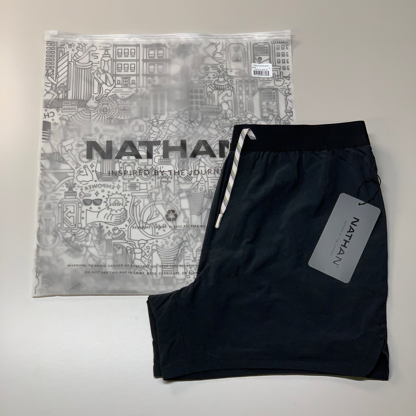 NATHAN Front Runner Shorts 5" Inseam Men's Black Size M NS70100-00001-M