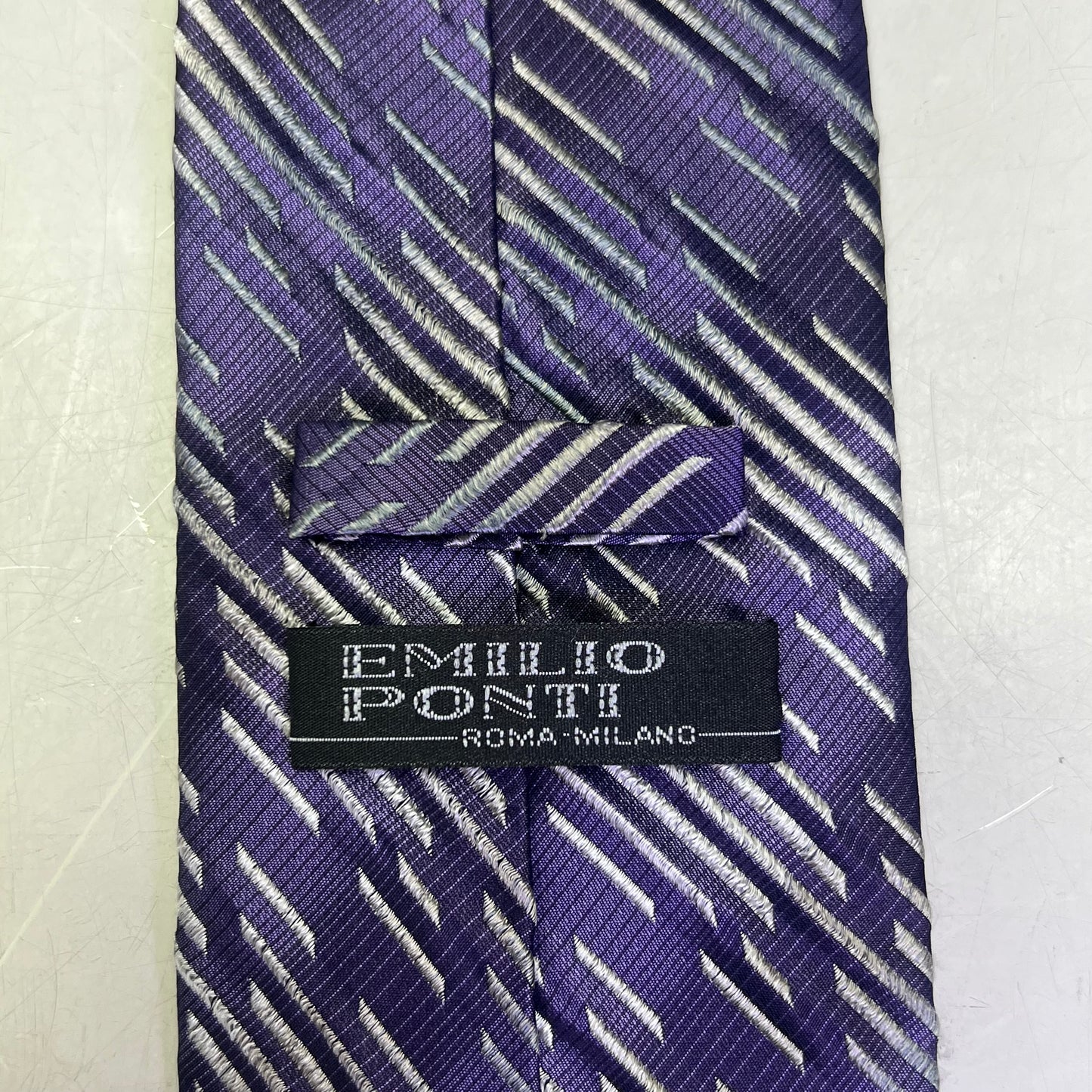 EMILIO PONTI 100% Silk Patterned Suit Tie 60" Purple/Grey (Pre-Owned)